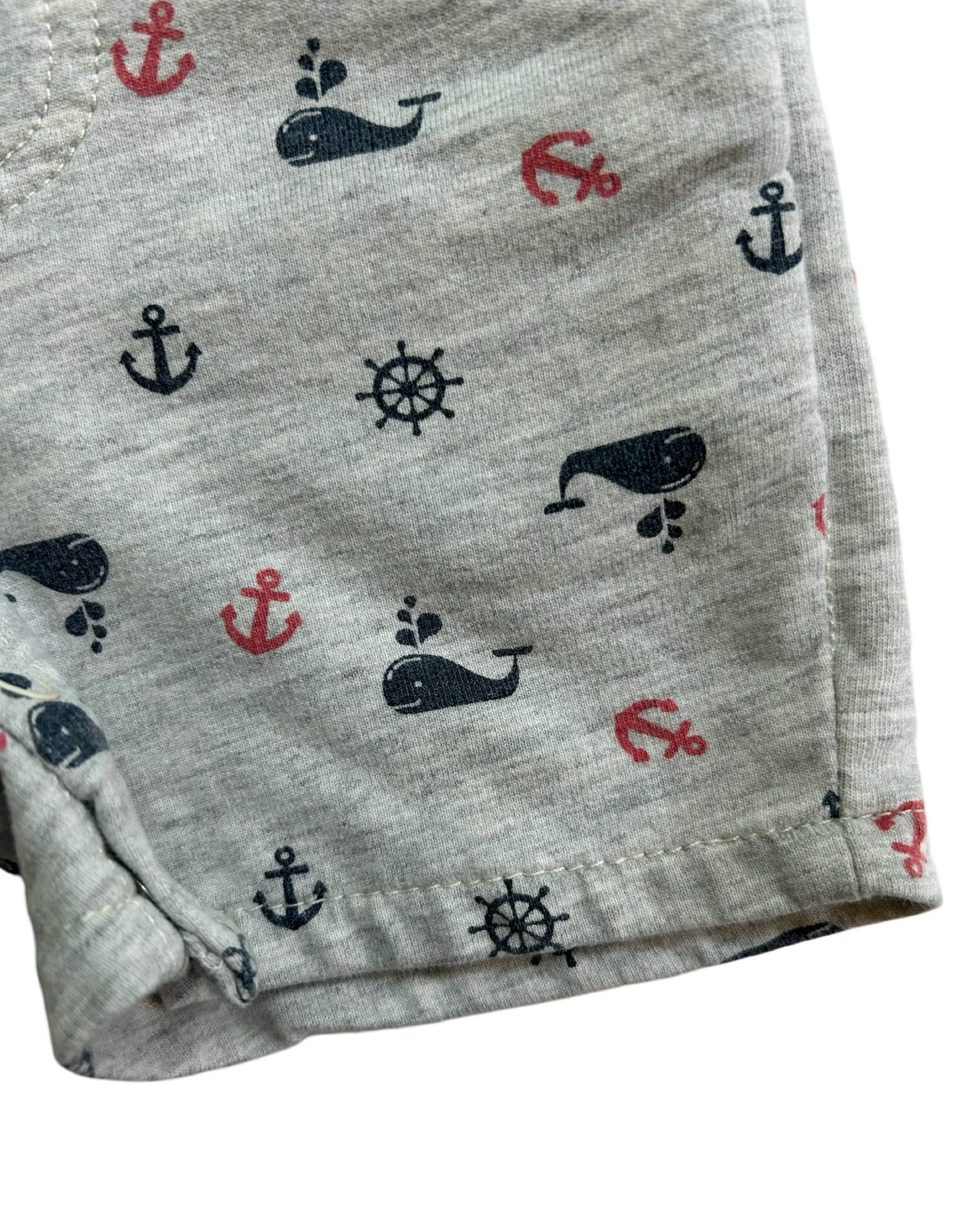 12M Baby Boy Gray Whale / Anchor Overall Romper