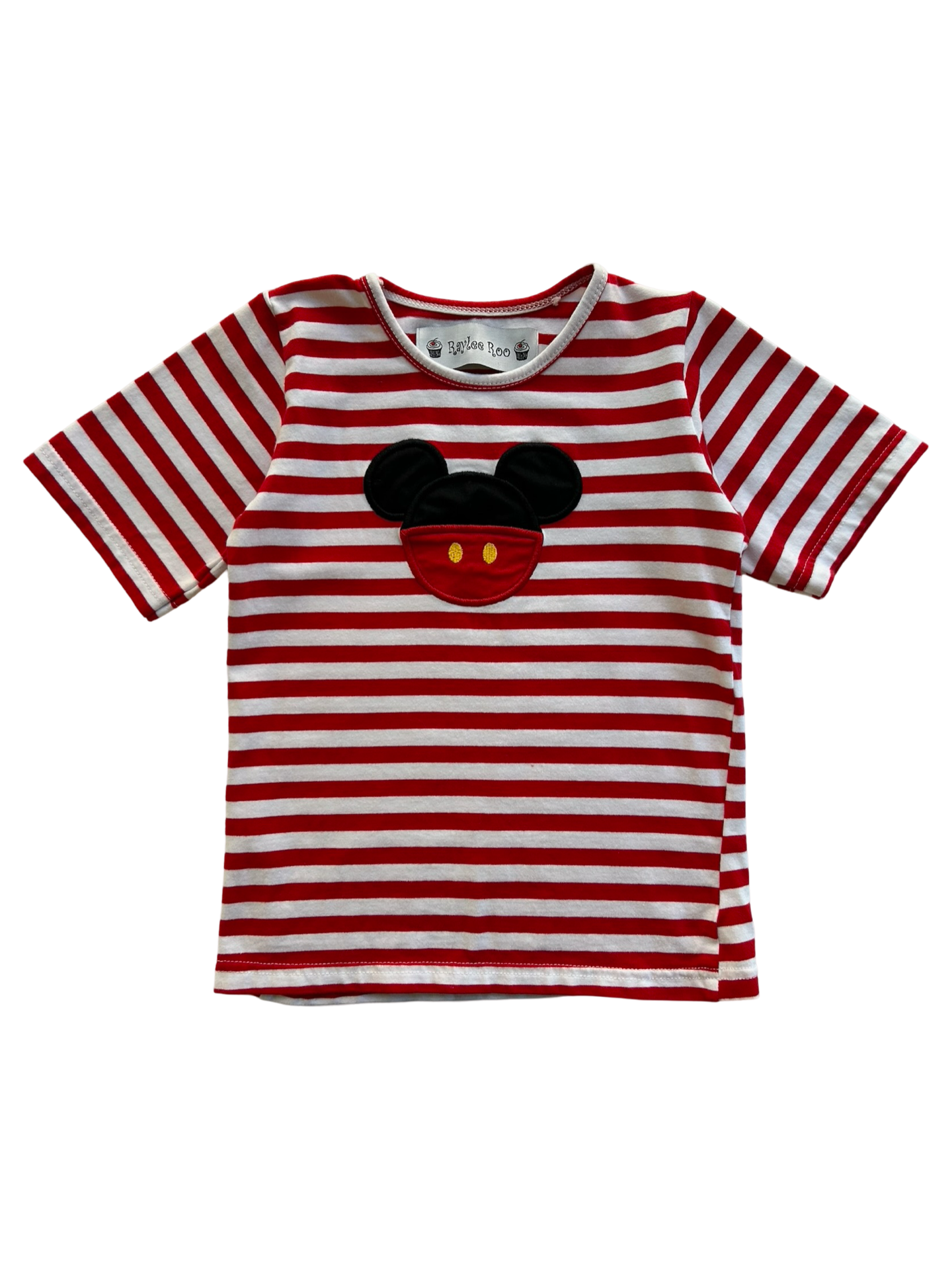 4T Toddler Boy Rylee Roo Boutique Boys Red Striped Mickey Mouse Appliqué T-Shirt Top