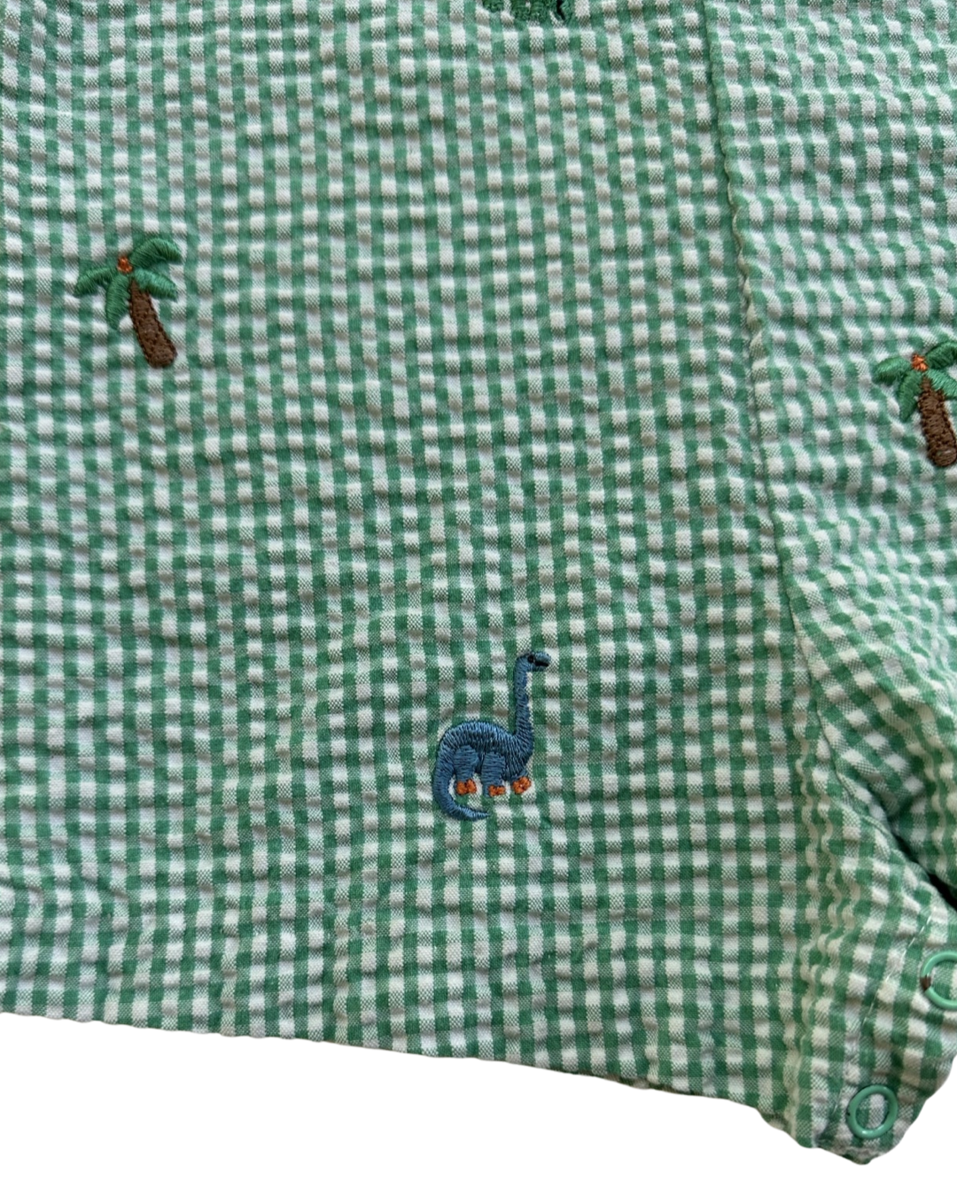 6-9M Baby Boy Green Seersucker Dino Romper