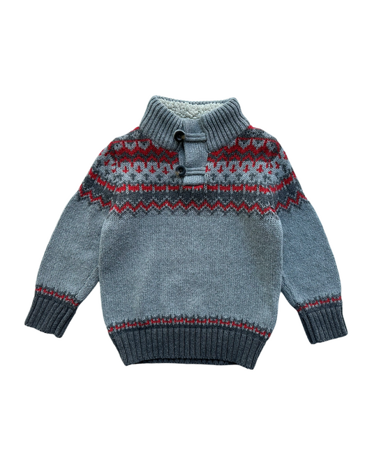 3T Toddler Boys Sherpa Lined Collar Gray Sweater