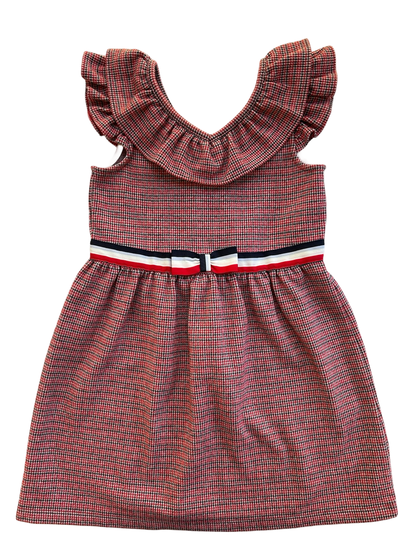 5T Toddler Girl Janie and Jack True Red Houndstooth Jacquard Girls Ruffle Top Dress