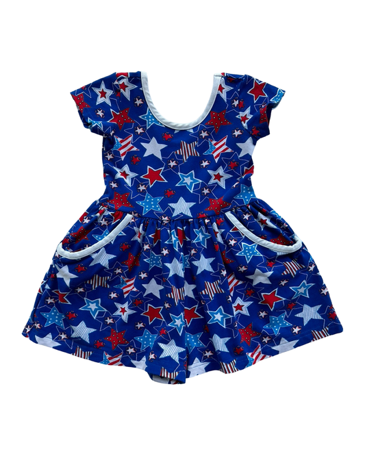 3T / 4T Toddler Girl Eleanor Rose American Stars Red / White / Blue Romper