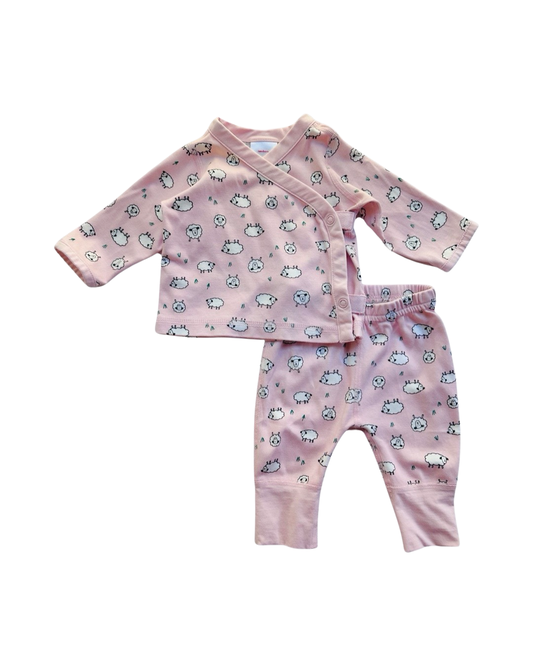 Newborn Baby Girl Hanna Andersson Pink Organic Pima Cotton Sheep Set