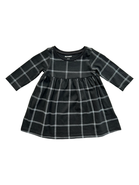 0-3M Baby Girl Old Navy Black Plaid Long Sleeve Dress