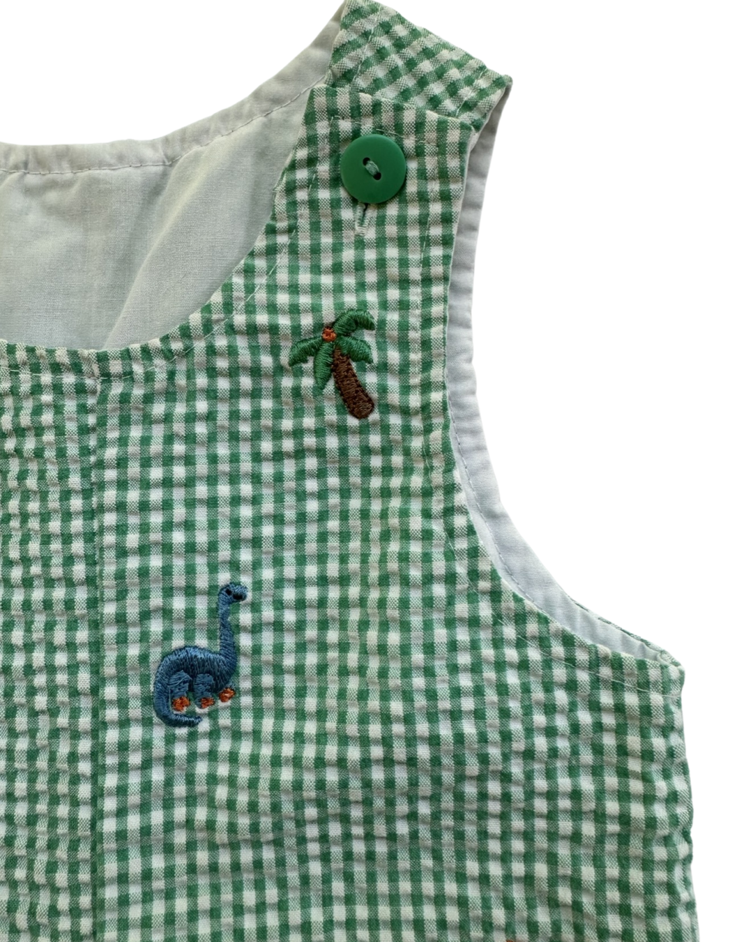 6-9M Baby Boy Green Seersucker Dino Romper