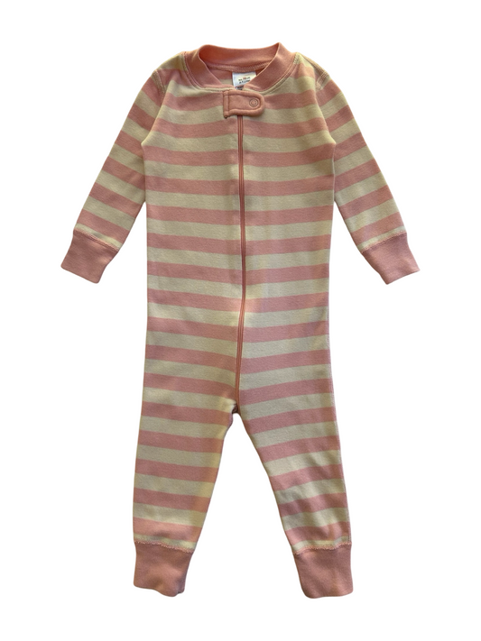 0-3M Baby Girl Hanna Andersson Pink & Cream Striped Zippered PJs Sleeper