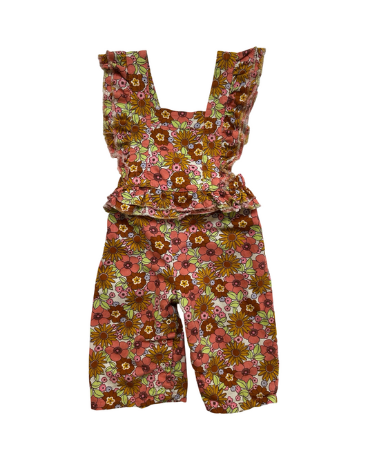 18M Baby Girl WonderNation Retro FloralFlutter Sleeve Romper Overalls