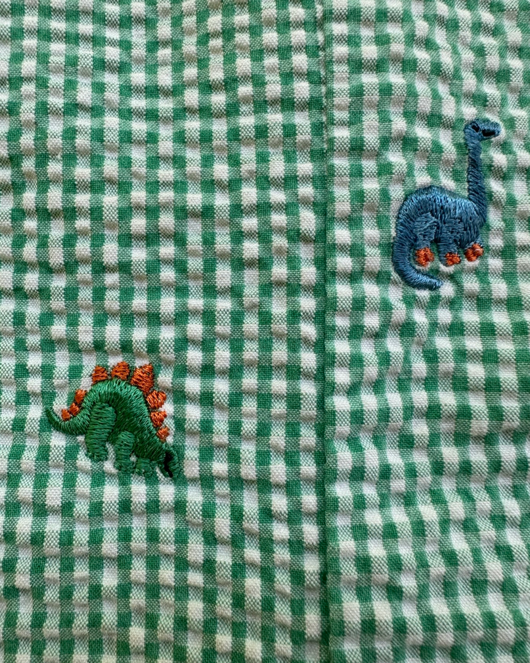 6-9M Baby Boy Green Seersucker Dino Romper