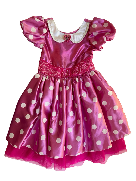 7/8Y Girls Disney Store Minnie Mouse Pink Polka Dot Dress Costume