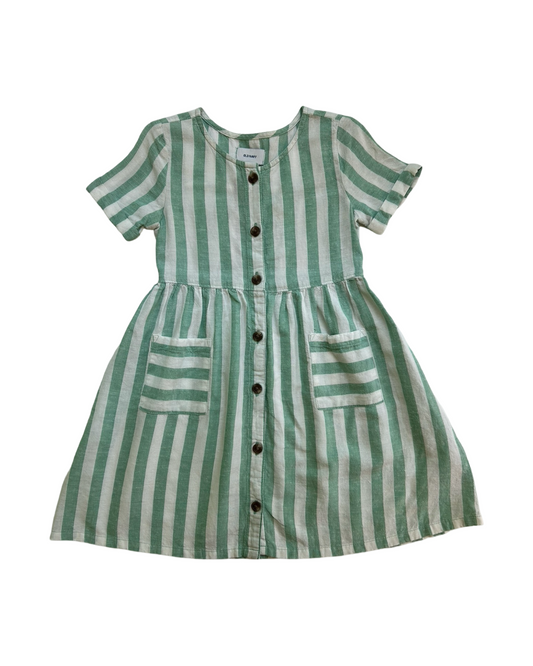 4T Toddler Girl Old Navy Button Front Aqua Striped Linen Dress W/ Pockets