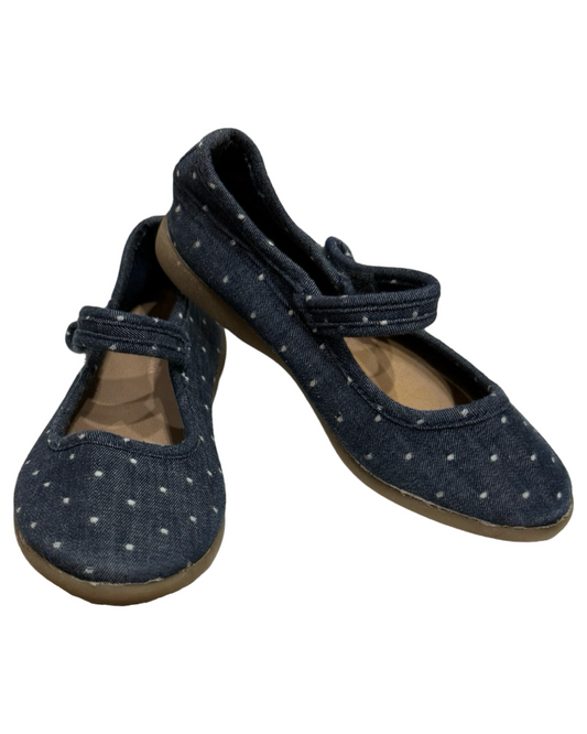 9C Toddler Girl Old Navy Mary Jane Chambray Denim Polka Dot Flats Shoes