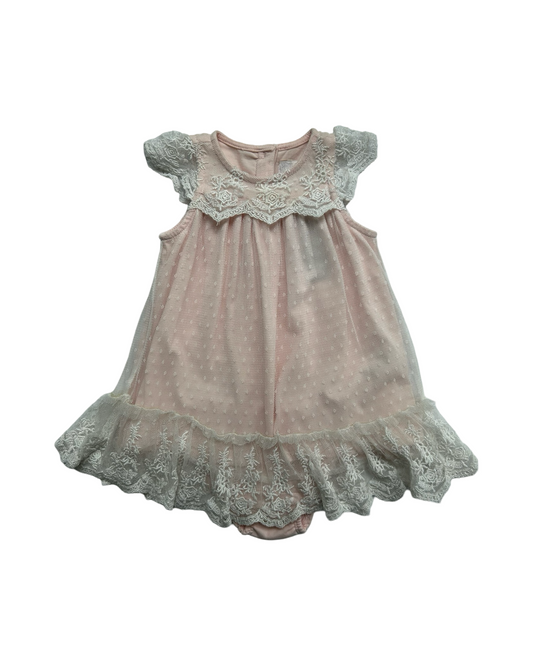 3M Baby Girl Light Pink Camilla Lace Overlay Dress with Bloomers