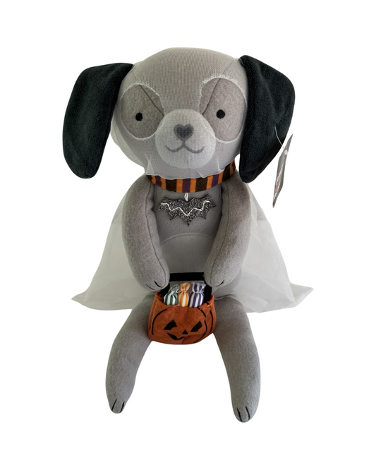 NWT Celebrate Together Halloween Gray Ghost Dog Decorative Plush Accent New