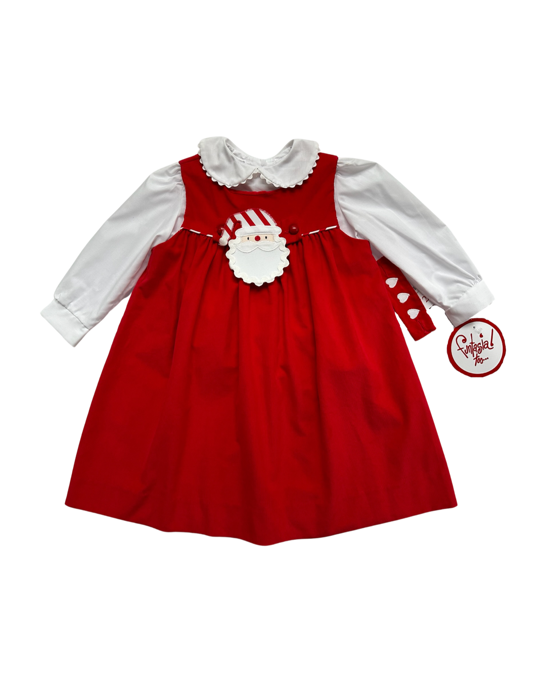 2T Toddler Girl Funtasia Too! Red Corduroy Tab Dress Santa & Valentines Hearts