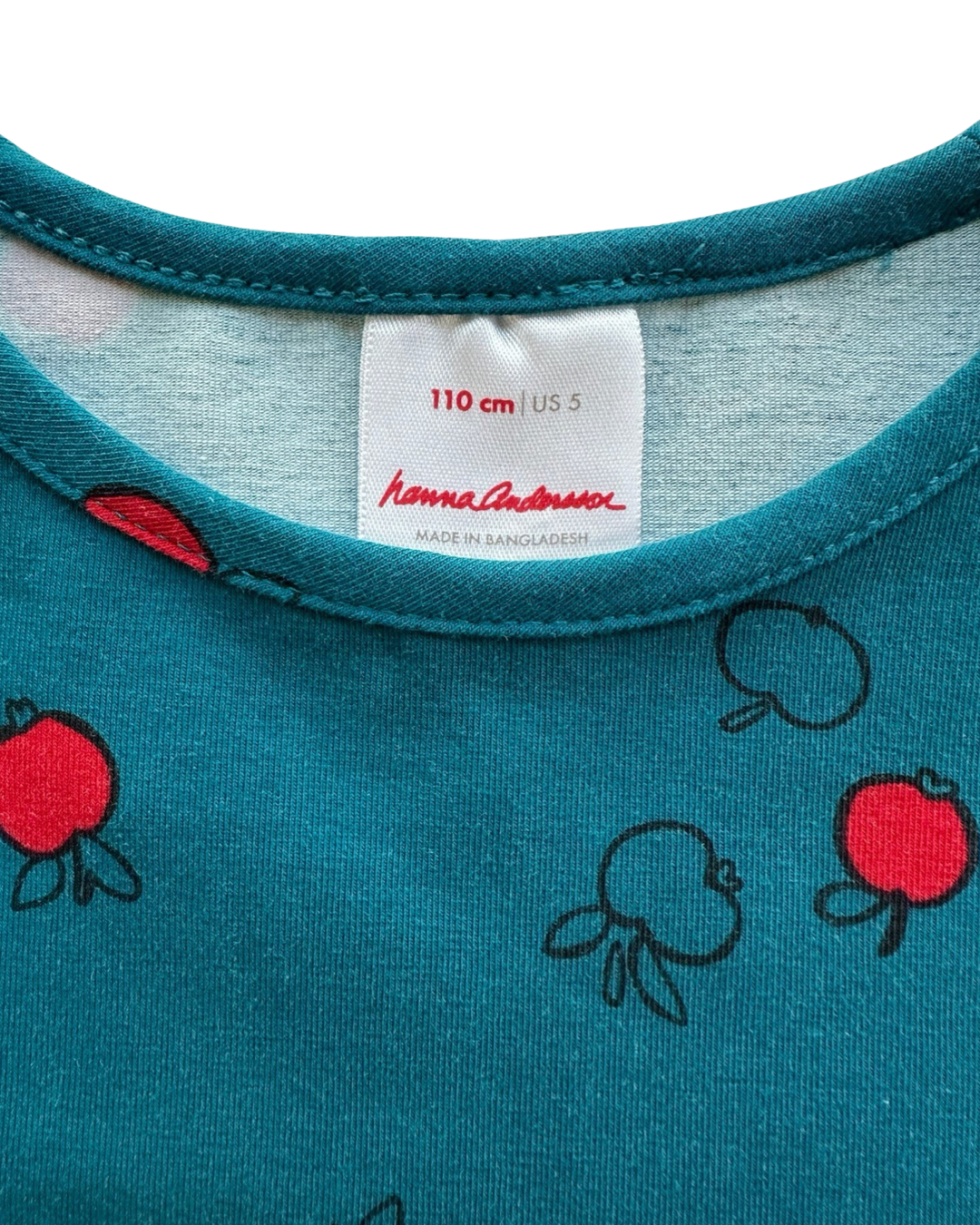 5T Toddler Girl Hanna Andersson Teal Long Sleeve Apple Dress