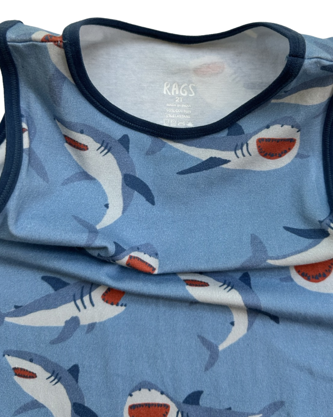 2T Toddler Boy RAGS to Raches Blue Shark Tank Romper