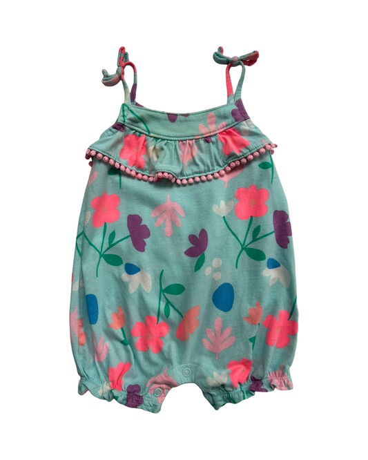 6M Baby Girl Carters Aqua / Pink Floral Bubble Romper