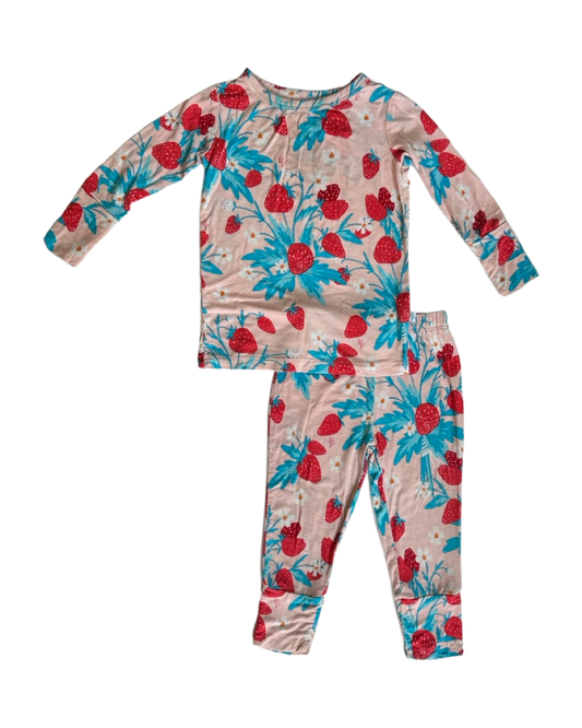 6-12M Baby Girl Posh Peanut Bamboo Strawberry 2pc Outfit / PJ Set