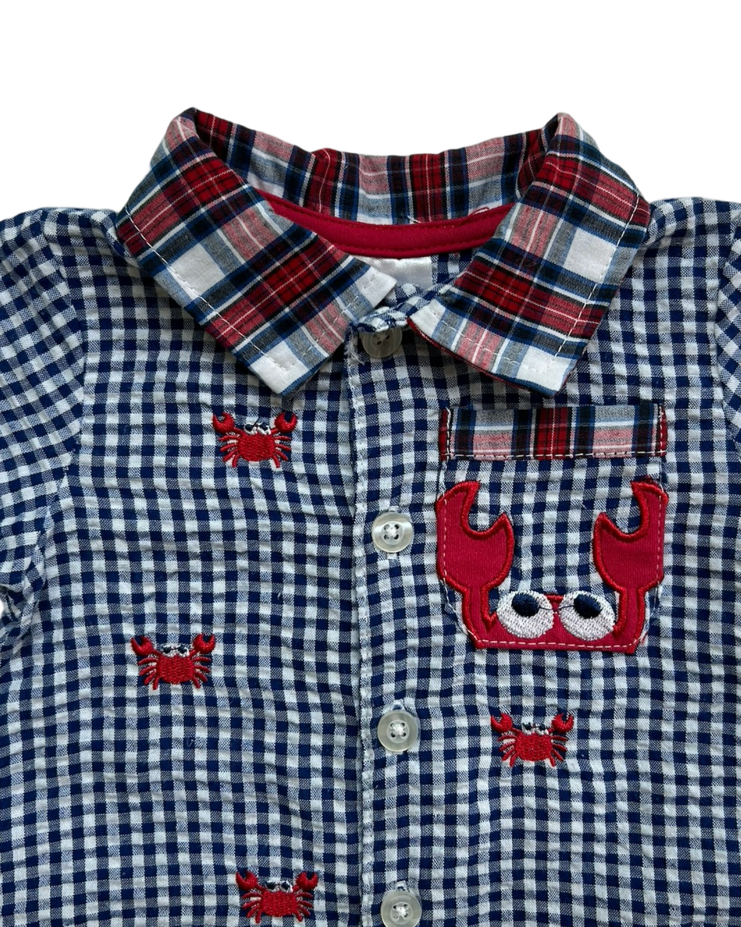 3M Baby Boy Baby Nursery Rhyme  Red / White / Blue Plaid Crab Romper