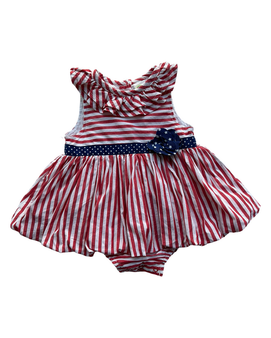 12M Baby Girl Little Me Red / White Striped American Onesie Dress