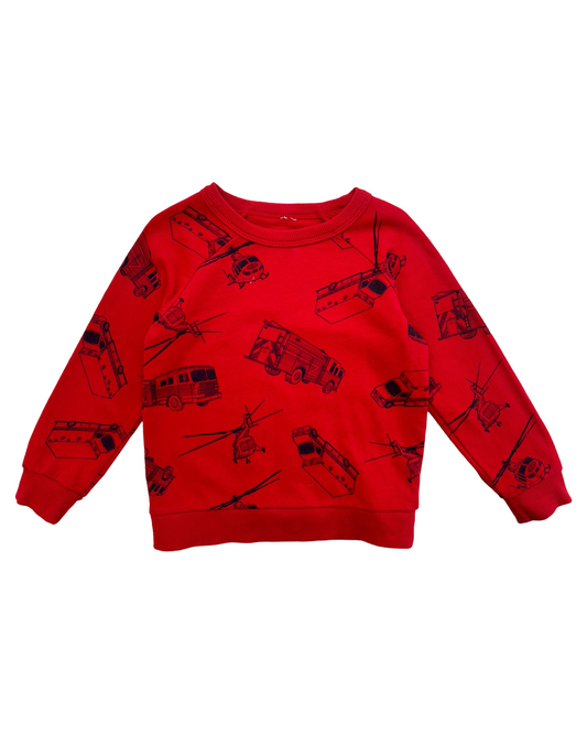 4T Toddler Boy Red Emergency Vehicles Sweatshirt