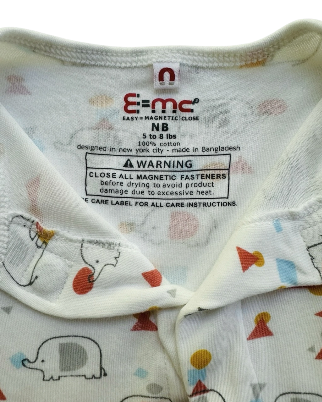 Newborn Baby Boy / Girl E=MC2 Magnetic Elephant Sleeper PJs