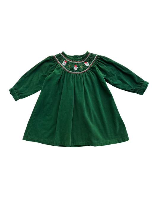 18M Baby Girl Sweet Heart Rose Green Corduroy Smocked Santa Christmas Dress