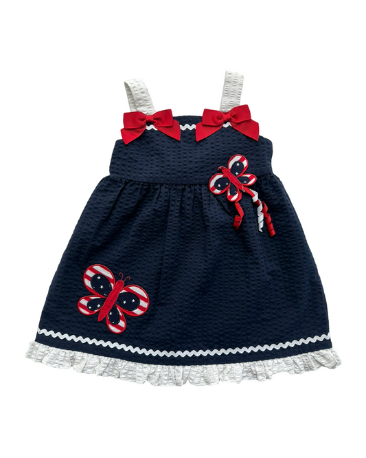 18M Baby Girl American Patriotic Navy Sophie Rose Butterfly Dress