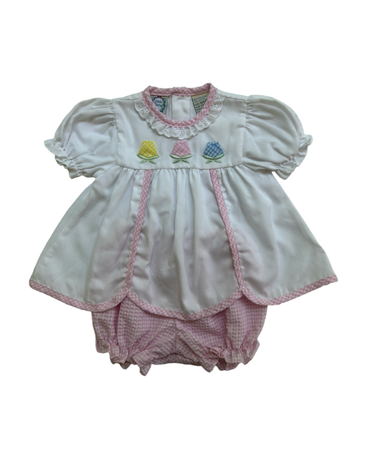 0/6M Baby Girl Little Lindsay Pink Gingham Trimmed Floral Vintage Dress