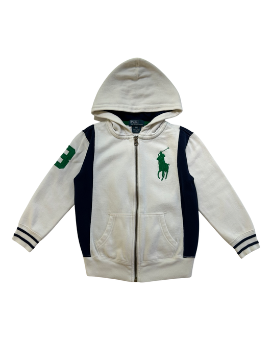 4T Toddler Boy Polo by Ralph Lauren Cream Zippered Hoodie with Large Green Horse