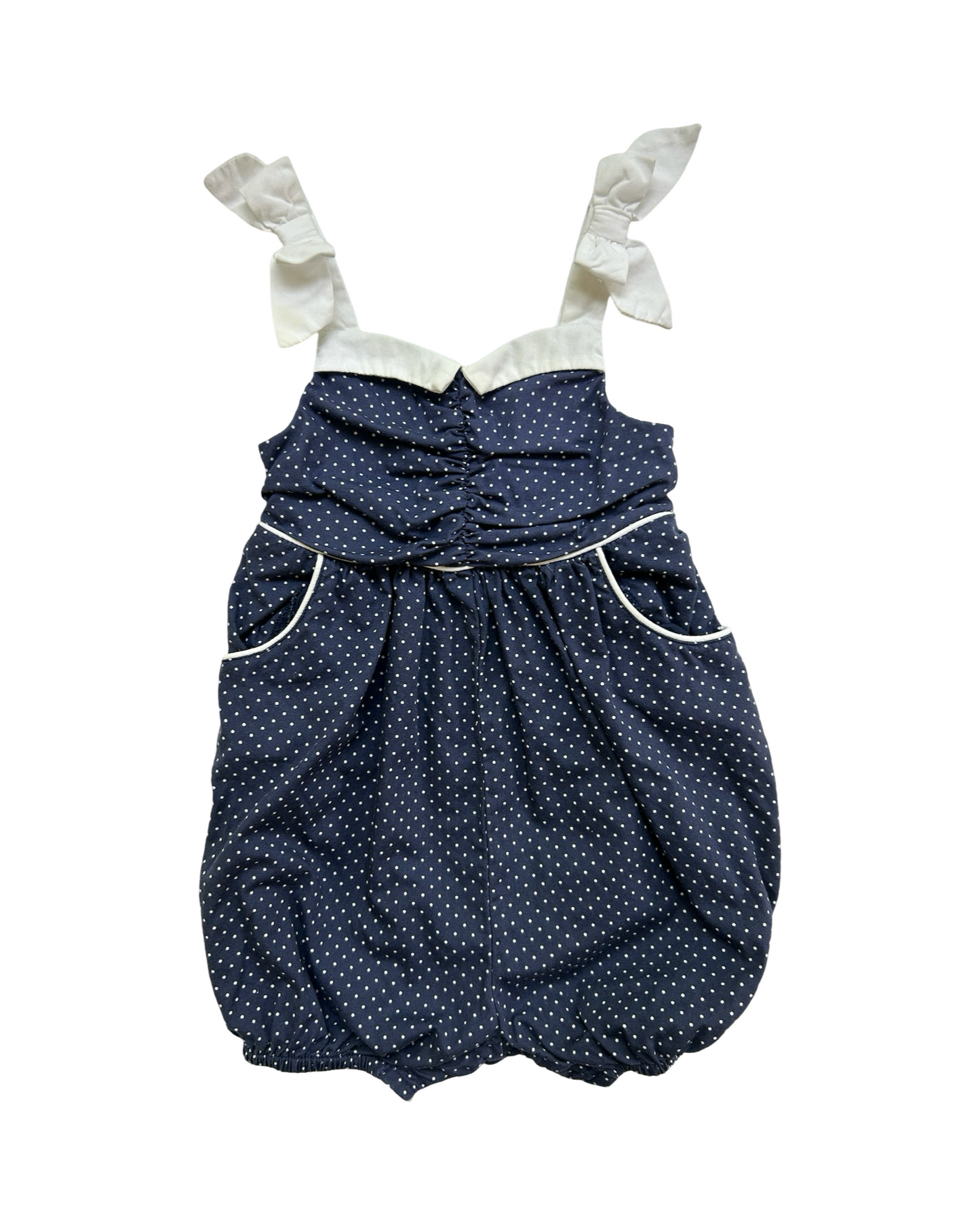 3-6M Baby Girl Janie & Jack Navy Polka Dot Layette Bubble Romper