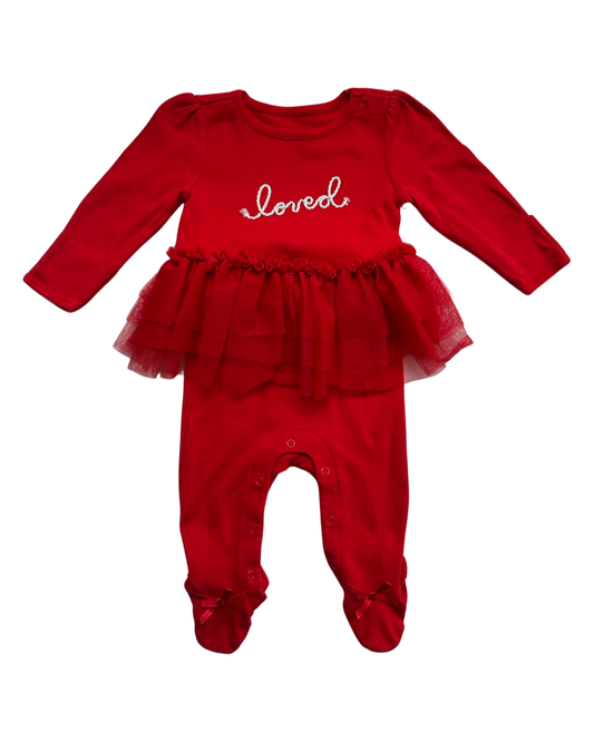 0-3M Baby Girl Red Loved Cat & Jack Onesie Tutu Romper