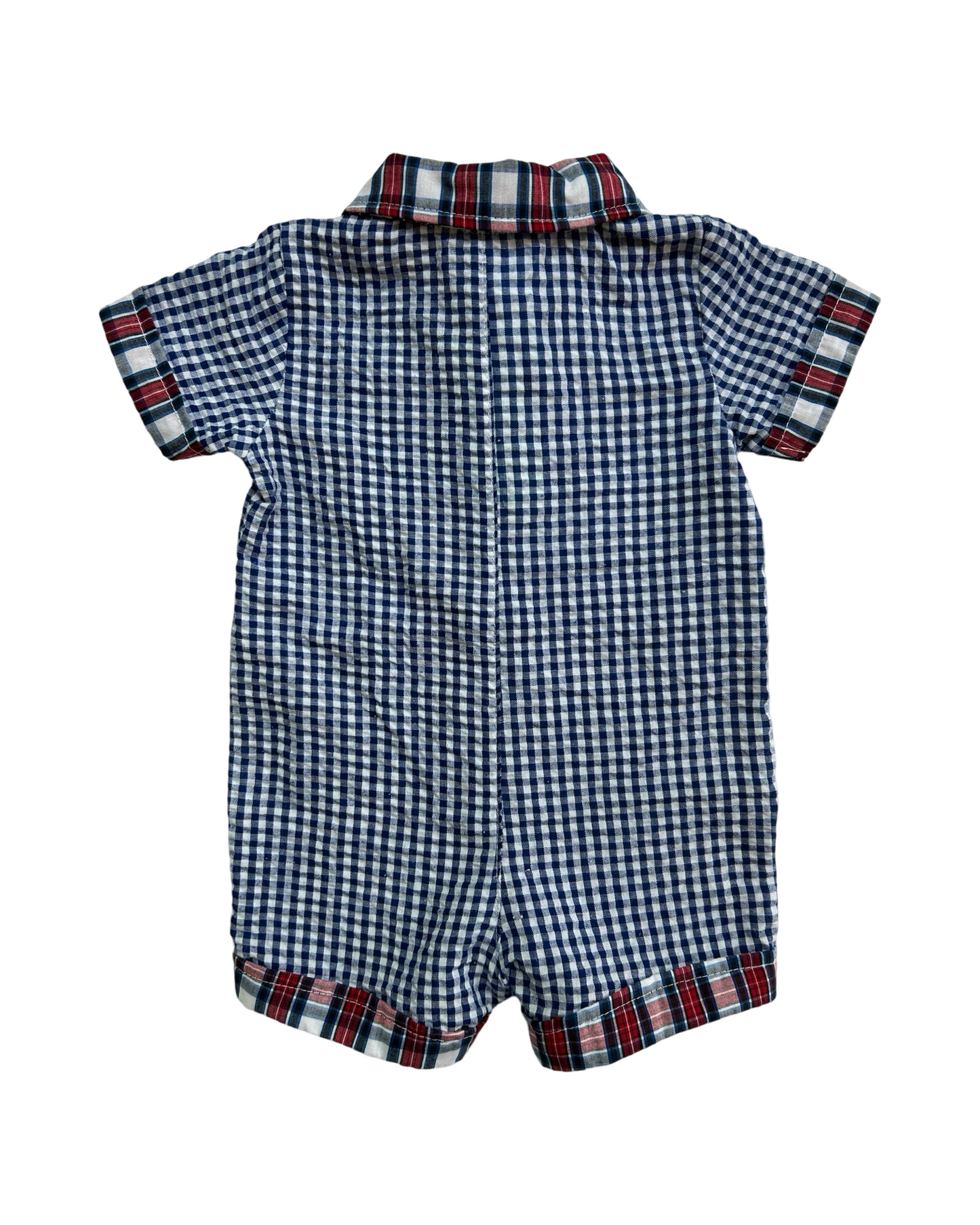 3M Baby Boy Baby Nursery Rhyme  Red / White / Blue Plaid Crab Romper