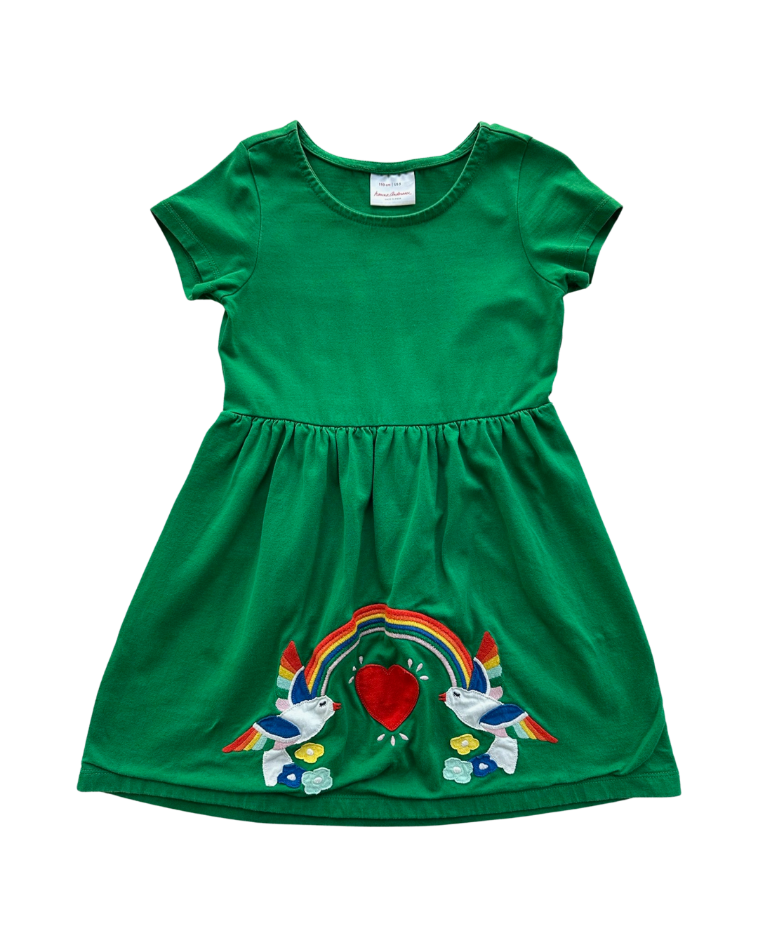 5T Toddler Girl Hanna Andersson Green Rainbow Bird Dress