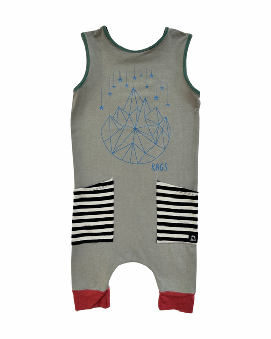 2T Toddler Boy RAGS to Raches Gray Geo Tank Romper with Black & White Pockets and Blue Graphic