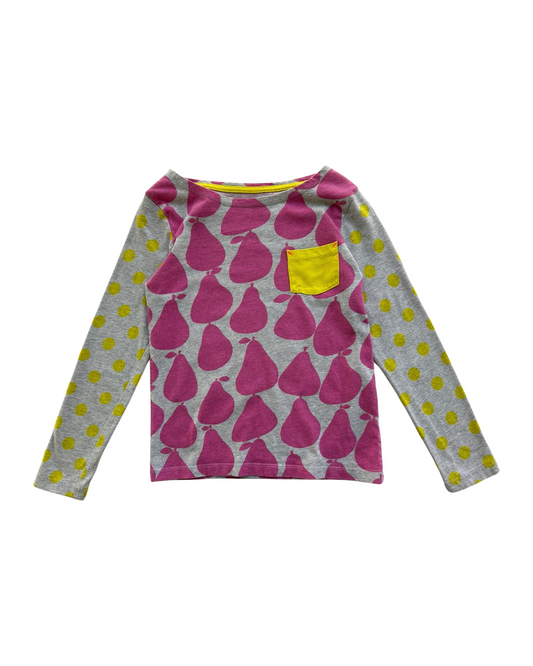 6x / 7Y Youth Girls Mini Boden Pink & Yellow Pears Long Sleeve Top