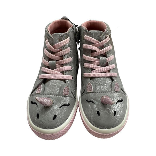 9C Toddler Girl WonderNation Silver / Pink Unicorn & Star High Top Sneaker NWT