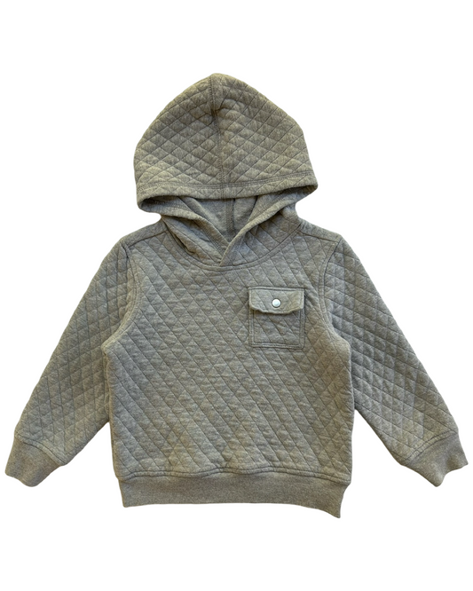 4T Toddler Boy Old Navy Gray Quilted Long Sleeve Pullover Hoodie Sweatshirt Top