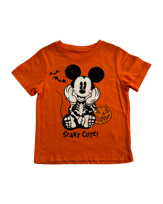 2T Toddler Boy Disney Mickey Mouse Orange Glow in the Dark Halloween Scary Cute Shirt