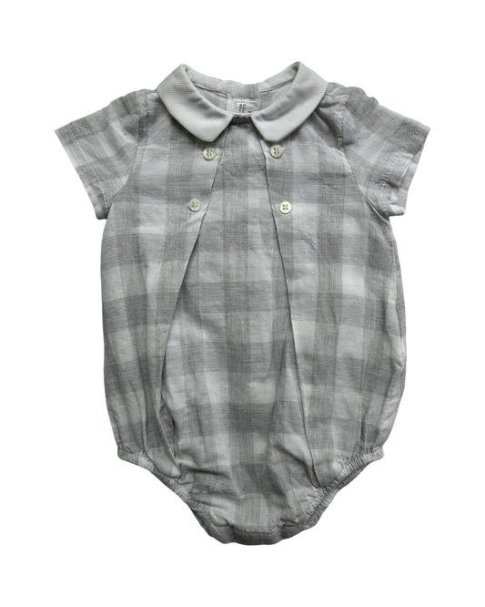 0-3M Baby Boy Gray Gingham Checked Mayoral Bubble Onesie