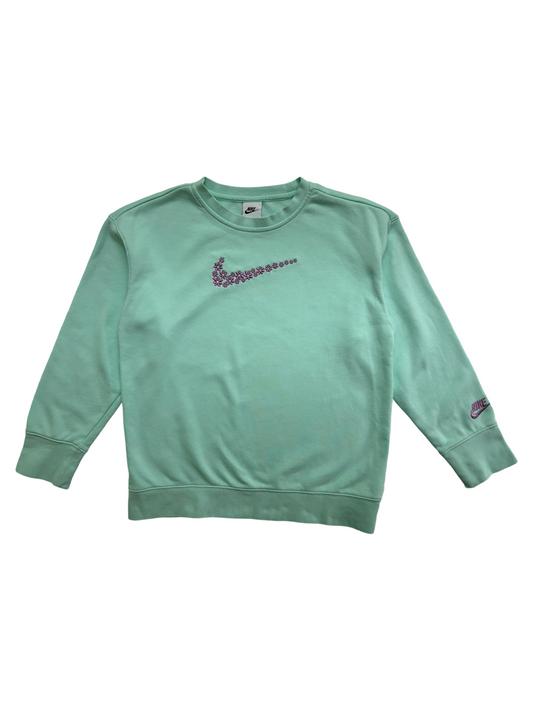 10/12Y Youth Girl Nike Size Large Aqua Sweatshirt w/ Emroidered Floral Logo