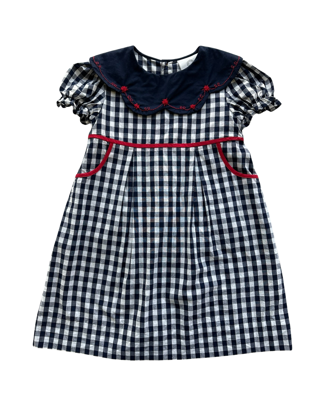 5T Toddler Girl The Proper Peony Navy Gingham Petal Collar Dress