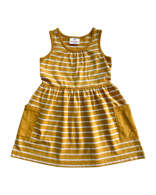 4T Toddler Girl Hanna Andersson Mustard Yellow Striped Pocket Dress