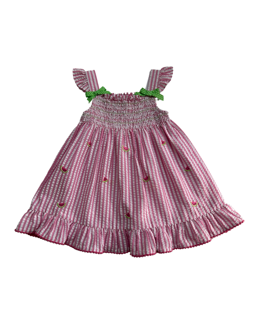 2T Toddler Girl GoodLad Pink Seersucker Watermelon Embroidered Dress