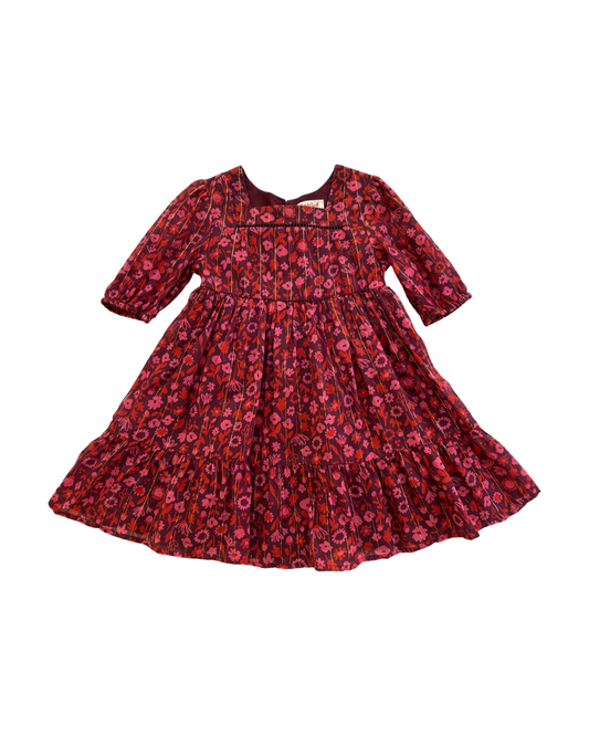 4T Toddler Girl Cat & Jack Maroon 3/4 Sleeve Floral Fall Dress