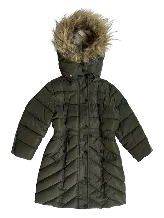 5T /6x Girls Army Green Steve Madden Puffer Quilted Coat w/ Fur Hood