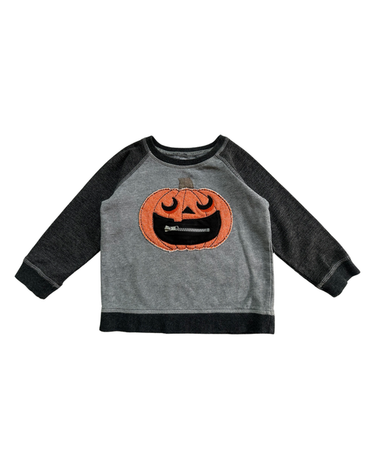 24M / 2T / 3T Toddler Boy Gray MudPie Pumpkin Jack O'Lantern Halloween Sweatshirt