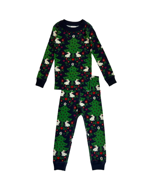 3T Toddler Girl Hanna Andersson Long Sleeve Christmas Tree Bunny PJs