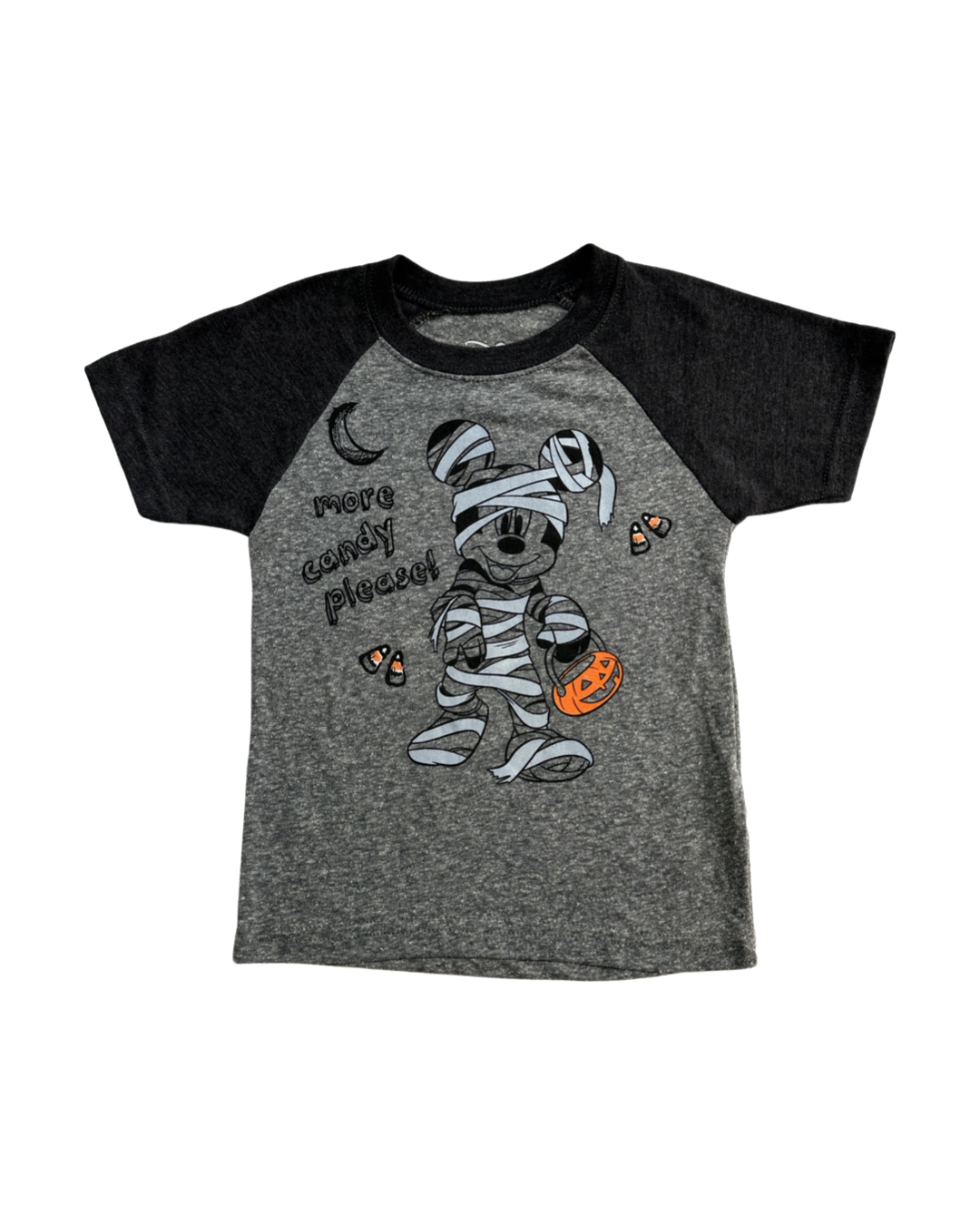 18M Baby Boy Gray Disney Mickey Mouse More Candy Please Halloween Raglan Shirt