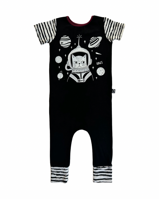 3T / 4T Toddler Boy RAGS to Raches Black Cat Astronaut Romper